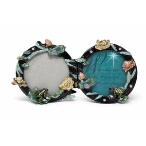 Vintage Picture Frame Whimsical Frogs Flower Rhinestone Double 3"x3" Photos